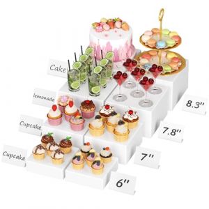 Lifewit Presentoir Aperitif Buffet, Lot de 8 (21/20/18/15 cm) Pr&eacute;sentoirs pour G&acirc;teaux en Plastique, Desserts, Objets de Collection, Bijoux, Support Cubique Embo&icirc;table en Diff&eacute;rentes Tailles, Blanc (Lifewit Home FR, neuf)