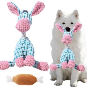 Doudou Chien Indestructible, Jouet Chiens en Peluche 2 en 1 Ouet Interactif Indestructiblepour Chiens avec Squeaker, Multifonctions Fabriqu&eacute; en Coton Doudou Chiens pour Gros Petite Chien (Bleu) (ShallH, neuf)