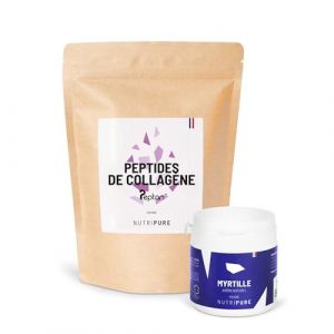 Nutripure Collagène | Peptides de Collagène Peptan | Acides Aminés, Types 1 | Protège Os et Articulations, Hydratation de la Peau | Arôme Myrtille | Sachet de 310g | 1 Mois | Made in France (NUTRIPURE, neuf)