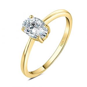JewelryPalace 1ct Classique Moissanite Bague Ovale Solitaire Pierre Argent Massif 925 Femme, Plaqu&eacute; Or Jaune Bague Diamant Simul&eacute; Fian&ccedil;ailles Mariage Promise Alliance, Ensemble Parure Bijoux Mariee (jewelrypalace, neuf)