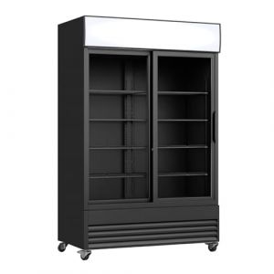 Armoire &agrave; Boissons 730L &ndash; 2 Portes Coulissantes Vitr&eacute;es en Verre Tremp&eacute; &ndash; Temp&eacute;rature 0 &agrave; 10&deg;C &ndash; &Eacute;clairage LED &ndash; Canopy Publicitaire &ndash; Contr&ocirc;le M&eacute;canique avec Affichage &ndash; Roulettes Frein&eacute;es &ndash; Noir &ndash; 2 (PESAGE-MB, neuf)
