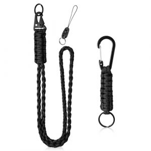 Vicloon Cordon Tour de Cou en Paracorde, Porte Badge Lani&egrave;re et Lanyard Dragonne Poignet avec Lani&egrave;re Tress&eacute;e, Lanyard Strap Cordon Porte-badge pour T&eacute;l&eacute;phone Portable Appareils Photo -Noir (BEST-SELLER5, neuf)