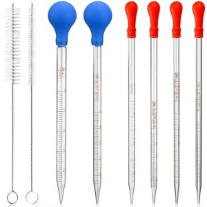 HATANSE 6 Pièces Pipettes en Verre, Pipette Graduée en Verre, Compte-Gouttes, Pipette Dropper 0,5ml 1ml 2ml 3ml 5ml 10ml avec 2 pcs Brosse Nettoyage pour Laboratoire Expériences Chimiques (HATANSE SARL, neuf)