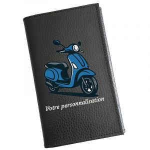 Syl'la &ndash; Etui Carte Grise Porte-papiers Voiture Cuir Noir pour Homme Scooter Bleu Personnalis&eacute; avec Pr&eacute;nom (sylla city, neuf)