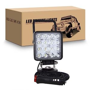 RIGIDON 4 pouces 10cm 48W phare de travail led aimanté, carré feux de travail, 12V 24V lampe de travail led avec base magnétique pour offroad Voiture camions SUV 4x4 tracteur, 6000K Led spotlights (JIANDAO, neuf)