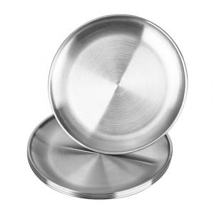 bssmmai Lot de 5 Assiette Inox, Plateau Inox Rond φ20cm, Plat à Barbecue, Plat à Gâteau, Plateau, Plat Ovale, Plat à Viande, Assiette à Riz pour Camping, Pique-Nique, Randonnée, Cuisine, Fête (fuzhoubingsishemikejiyouxiangongsi, neuf)