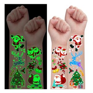 Leesgel Decoration Noel, 24 Feuilles Fluorescent Tatouage Enfant Tatouage Ephemere Enfant, Stickers Noel Cadeau Noel Jouet Pinata Anniversaire Jeux Sac Cadeau Noel (Majeck, neuf)