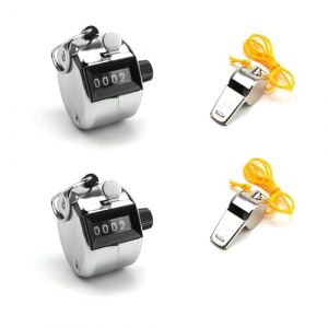 KINHARD Compteur Manuel, 2 Pi&egrave;ces Compteur de Passage en M&eacute;tal, Compte Personne Manuel Portable 4 Chiffres, Compteur &agrave; Main avec Sifflet, pour Restaurants, Entrep&ocirc;ts, Stades (KINHARD, neuf)
