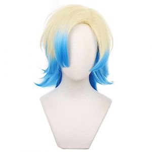 RiRaku Anime Cosplay Perruque Michael Kaiser Short Blue Yellow Halloween Costume Cosplay Perruque,pour F&ecirc;te Carnaval No&euml;l (ZouPingPengQiJianZhuGongChengYouXianGongSis, neuf)