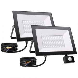 100W Projecteur LED Ext&eacute;rieur avec D&eacute;tecteur de Mouvement - 2 Pi&egrave;ces, 10000 Lumens, 6500K, IP66 &Eacute;tanche Projecteur LED Ext&eacute;rieur, Eclairage Exterieur avec Detecteur pour Jardin, Garage et Entr&eacute;e (Hope Lame, neuf)