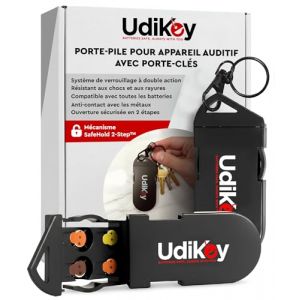 Bo&icirc;te de Rangement Porte-Cl&eacute;s Piles Appareils Auditifs 10 13 312 - &Eacute;tuis &agrave; Piles UdiKey Ouverture Rapide Fermeture S&eacute;curis&eacute;e Coque Antichoc - Voyages Travail - Portable avec 6 Compartiments 36x85x16mm (Eurocali, neuf)