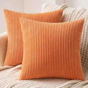 MIULEE Lot de 2 Decorative Housse de Coussin en Velours Côtelé Canapé Taie d'oreiller Douce pour Maison Salon Chambre Lit Clic Clac 50x50 cm Orange (MIULEE HOME, neuf)