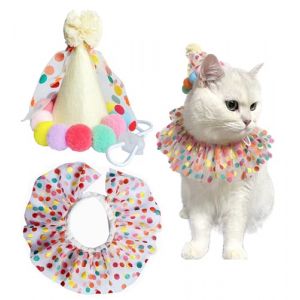 Costume de chat, chien, princesse pour chiot, chat, serviette d'anniversaire, écharpe et chapeau de fête, bavoir en dentelle pour chien, écharpe et bonnet de Noël, ensemble de décoration de fête (Lemong, neuf)