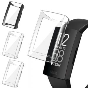 ivoler 3 Pi&egrave;ces Coque avec Protection &Eacute;cran pour Fitbit Charge 4 / Fitbit Charge 3, &Eacute;tui de Protecteur Compl&egrave;te en TPU Souple Mince Antichoc Anti-Rayures Housse (2 Transparent + 1 Noir) (AYRmall-AMFR, neuf)