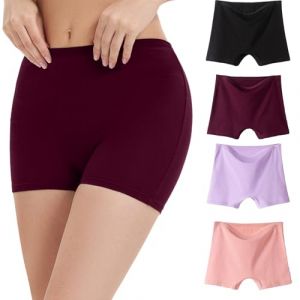 WEASIC Boxer femme coton culotte shorty femme coton panty calecon panty cale&ccedil;on boxer sans couture shorty sans couture shorties invisible shorties (Lot de 4 - Multicolore 3, XS) (WEASIC, neuf)