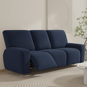 FANSU Housse de Fauteuil Relax Extensible 1 Places, Housse de Fauteuil Relax Inclinable Electrique avec Poche, 8 Pièce Lavable Protege de Meubles pour Canapé Inclinable (Bleu Marine,3 Places) (JINBO, neuf)