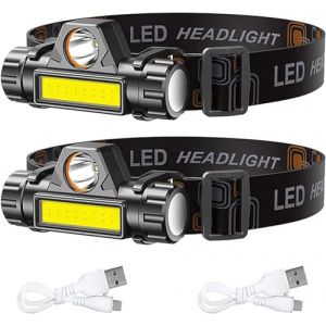 CREADY® Pack 2 Lampe Frontale LED Rechargeable | Lampe Frontale Puissante | Frontale LED Rechargeable | Lampe Frontale Enfant | Lampe Frontale Rechargeable | Lampe Torche Frontale | Lampe Frontal (CREADY, neuf)