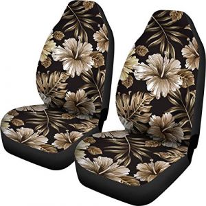 SEANATIVE Lot de 2 housses de siège confortables - Motif hibiscus doré - Élastique et anti-poussière - Accessoires de siège de voiture (guanzixuan555, neuf)