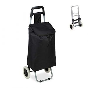 Relaxdays Chariot de Courses, Pliable, 25 L Sac d’achats avec roulettes,Chargeable Jusqu’à 10 kg, 91 x 40 x 30 cm, Noir (Relaxdays, neuf)