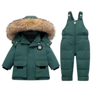 Enfant Combinaison de Ski Hiver Bébé 2 Pièces Doudoune Manteau avec Neige Bavoir Pantalon Garçons Filles Combinaisons de Neige Vêtements Vert 2-3 Ans (BRONG, neuf)