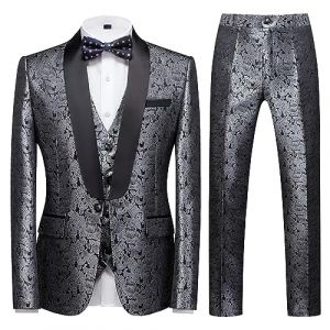 KUDORO Costume Homme 3 pi&egrave;ces Slim Fit Mariage Business Smoking Simple Poitrine &agrave; Un Bouton, Men Suits 3 Piece Argent&eacute; pour F&ecirc;te Confort El&eacute;gant Blazer Veste et Pantalon Gilet(Argent&eacute;,L) (KUDORO, neuf)