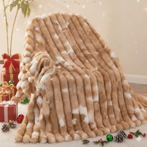 Vamcheer Couverture de Canap&eacute; Chaud - Plaid Canape Grande Taille, Couvre Lit Super Doux, Jete de Canape L&eacute;ger,Fausse Fourrure de Lapin, Tie-Dye Marron (Vamcheer, neuf)