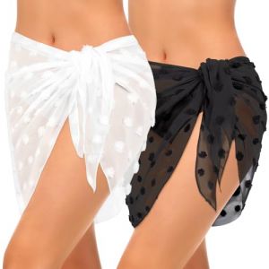 Kiiwah 2 Pi&egrave;ces Pareo Femme Plage, Mousseline Wrap de Plage, Sarong Par&eacute;o Cache-Maillot Couverture de Bikini Jupes Wrap Beachwear Semi Transparent pour Maillot de Bain(Blanc) (Mekii, neuf)