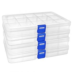 DARUITE Boite Rangement Plastique Compartiment, Boite Compartiment, Petite Boîte de Rangement Transparente Boite Plastique pour Perles, Boucles Doreilles, Outils, Crochet de Pêche, 15Grids-4PCS (DFT TECHNOLOGY CO, neuf)