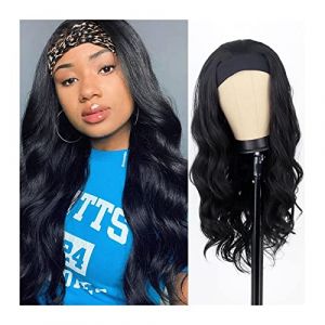 Perruque Femme Perruque bandeau ondulé long corps for femme, 61 cm Noir naturel sans colle longue perruque synthétique bandeau bouclé naturel à la recherche d'une tenue de fête quotidienne Wig (gaogaogongsi, neuf)