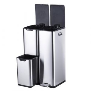 Bayt Poubelle Cuisine - Poubelle 60 Litres - Poubelle &agrave; P&eacute;dale 60L - Tri des D&eacute;chets 3 Compartiments - Corbeille &agrave; P&eacute;dale Inox - Argent (Dennepark B.V, neuf)