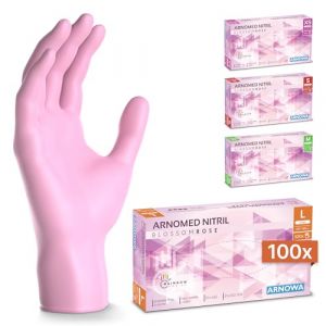 100x ARNOMED&reg; Gants en nitrile taille L Rose, Gants &agrave; usage unique pour chirurgie & laboratoire, Gants en nitrile sans poudre et sans latex, Moufles en nitrile en XS, S, M, L, XL, XXL (arnowa, neuf)