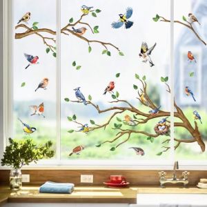 decalmile Autocollants Fenêtre Oiseaux sur Branche Anti-Collision Stickers Arbre Feuilles Plantes Été Stickers Vitre Anti-Adhésifs Fenêtre Porte Chambre Décalques (DecalMile Direct, neuf)