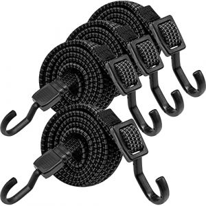 Rugtol Lot de 4 tendeurs en caoutchouc avec crochets, 200 cm de tendeur &eacute;lastique r&eacute;glable, tendeur plat en caoutchouc noir, tendeur en caoutchouc extra fort et expanseur pour parasol, jardin, v&eacute;lo (Rugtol Direct, neuf)