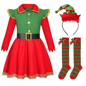 TAGVO Costume Elfe De No&euml;l pour Fille, Costumes de No&euml;l pour Enfants, D&eacute;guisement Lutin de no&euml;l pour Fille Elfe de No&euml;l, Ensemble de Costumes d'elfe de No&euml;l pour No&euml;l Nouvelle Ann&eacute;e Cosplay Mascarade (lipsd eu, neuf)