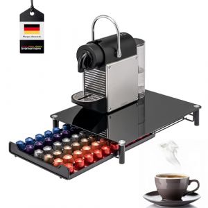 bremermann Bo&icirc;te &agrave; capsules de caf&eacute; pour 60 capsules Nespresso, bo&icirc;te &agrave; tiroirs, support en m&eacute;tal et plateau en verre, distributeur de capsules d'environ 31 x 7 x 40,5 cm (noir) (eluno24, neuf)