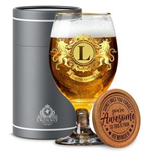 CROWNLY CRYSTAL&reg; Verres &agrave; bi&egrave;re &agrave; offrir pour homme, pour anniversaire, cadeau, personnalisable (L) (CROWNLY CRYSTAL&reg;, neuf)