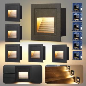 Letlit Eclairage Escalier 3W 300lm - 6 Pack, Éclairage LED des Marches Escalier 230V 3000K, 85x85mm, IP65 Encastrement Mural Éclairage Pour Escalier Mur, Boîtes D'encastrement 68mm, Aluminium Noir (LETLIT-Store, neuf)