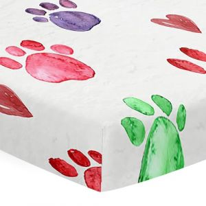 Odot Drap Housse pour Lit B&eacute;b&eacute;, Drap Housses Enfant en Microfibre Doux Respirant &agrave; imprim&eacute; Jolie Patte de Chien, Prot&egrave;ge Matelas Compatible pour Berceau, Couffin et Nacelle (Aquarelle,95x65cm) (Odot, neuf)