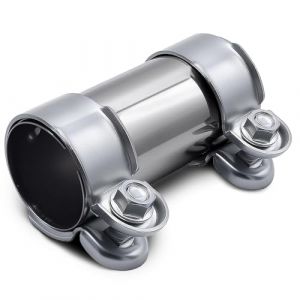 Collier Echappement 45 mm x 120 mm Acier Inoxydable Manchon Echappement Double Raccord Echappement Argent Collier de Serrage Echappement pour Voiture Moto (WangJiaYuan, neuf)