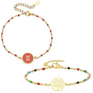 Caimeytie Parure Bijoux Femme: Bracelet Zodiaque et Arbre de Vie en Acier Inoxydable - Multicolore, G&eacute;meaux - Id&eacute;e Cadeau (YIXUYU, neuf)