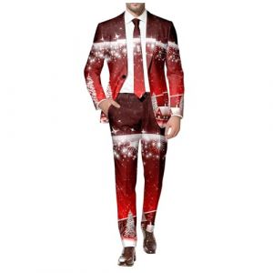 Costume de No&euml;l pour homme - Ensemble de No&euml;l &eacute;l&eacute;gant avec imprim&eacute; de No&euml;l - Costume de mariage 2 pi&egrave;ces - Veste et pantalon de costume - Costume de P&egrave;re No&euml;l pour mariage, L (wealt You, neuf)