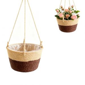 Rcbzzp Pot De Fleurs Tiss&eacute; Panier, Panier Suspendu de Plantes, Suspendu Panier Tiss&eacute;, Plante Suspendu Paniers de Fleurs, pour Plantes, Int&eacute;rieure ou Ext&eacute;rieure (Caf&eacute;) (MUTULI, neuf)