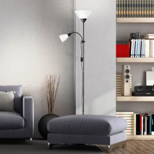 Lightbox plafonnier avec bras de lecture réglable & interrupteur à bascule | 1,8 m de hauteur | lampadaire décoratif | lampe de lecture avec 1x douille E27 & 1x douille E14 | en aluminium/plastique en (Lightbox-Shop, neuf)