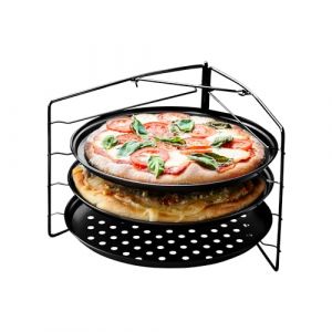 Plaques à Pizza Antiadhésifs Chef Pomodoro - Ensemble De Cuisson à Pizza Avec 3 Poêlles à Pizza Et 1 Grille de Support Pizza Four - Assiette Pizza Inox Pour Four, Grill, Barbecue (28 cm) (MAU Brands - Europe, neuf)