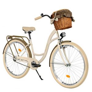 MILORD. V&eacute;lo Confort Brun cr&eacute;meux &agrave; 1 Vitesse de 26 Pouces avec Panier et Porte-Bagages arri&egrave;re, v&eacute;lo n&eacute;erlandais, v&eacute;lo pour Femme, v&eacute;lo de Ville, r&eacute;tro, Vintage (BALTICUZ, neuf)