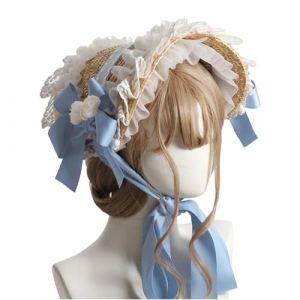 FCCAM Chapeau de soleil victorien Lolita en dentelle avec nœuds et fleurs - Pour fille - Multicolore - Bleu (FCCAM-UK, neuf)