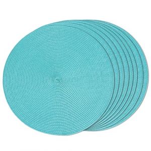FunWheat Lot de 8 sets de table ronds tressés pour tables de salle à manger, lavables, antidérapants, 38,1 cm (turquoise, 8 pièces) (Donghuan wcx, neuf)