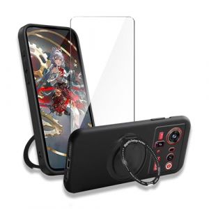 Wanglaism Coque Compatible avec ZTE Nubia Z80 Ultra en Silicone TPU Noire, avec 1 &times; Film de Protection en Verre 9H + 1 x Support Rotatif 360&deg;, Compatible MagSafe, &eacute;tui Anti-Chute (CWSM-EU, neuf)