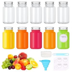 Nadisean 10 Pcs 2.7oz/80ml Petite Bouteille Shot de Jus, Mini Bouteille Verre avec &Eacute;tiquette, Pinceau, Entonnoir, Mini bouteille Shot pour Jus de Fruits, Jus de Gingembre (Shengen, neuf)
