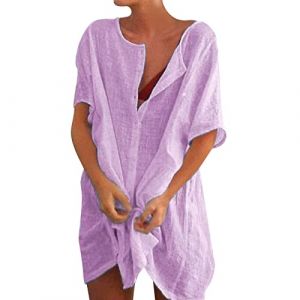 NNGOTD Robe en Lin Femme Été Noire Robe Mi - Longue Femme éTé Imprimé Polka Dot Col en V Manches Courtes Robe éLasticité Casual Tunique Pin-Up Robe De SoiréE Chic Et Elegant Robe Femme Chic (BAULMD（90% Big Promotion Without Discount Code ）, neuf)